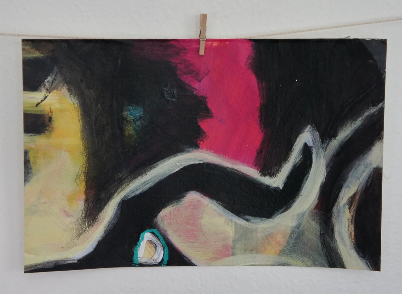 An abstract oil and acrylic painting features bold shapes in Night Shadz, Camelot, and Silver.
