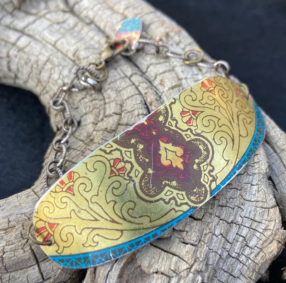 Vintage tin bracelet by Amy Gates - Avian Designs