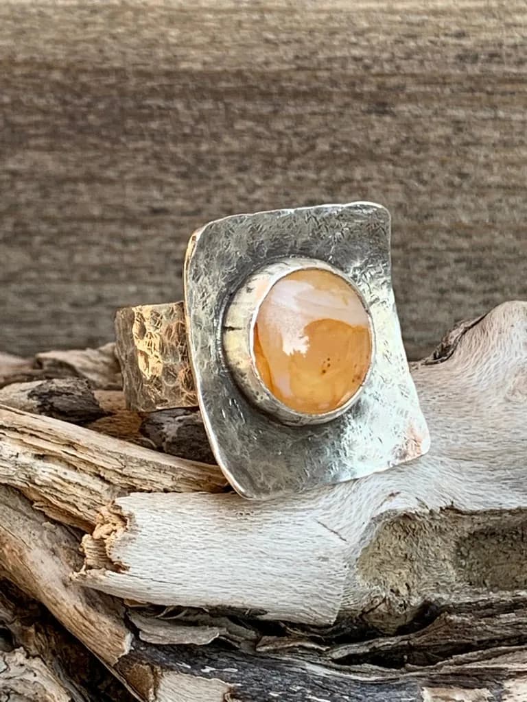 Orange Agate Cabachon ring by Amy Okubo