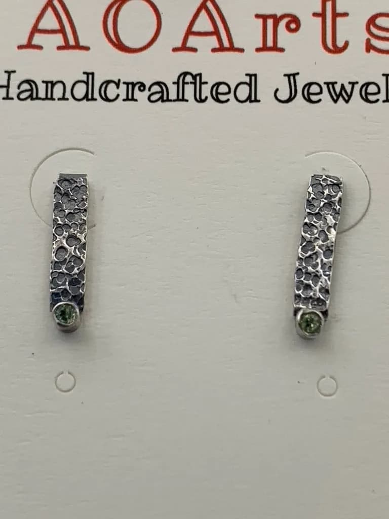 Patterned Sterling Silver and Peridot earrings by Amy Okubo