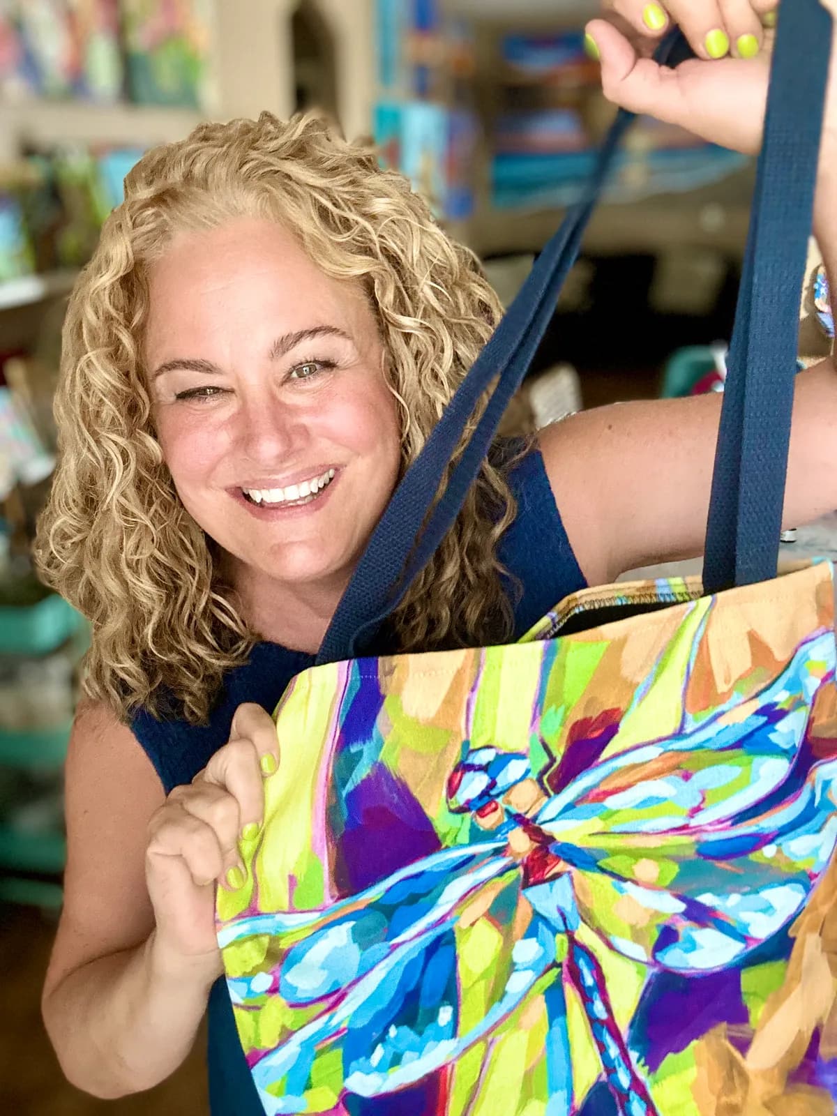 A vibrant, colorful dragonfly painting in an expressionistic style, rendered in oil and acrylic.