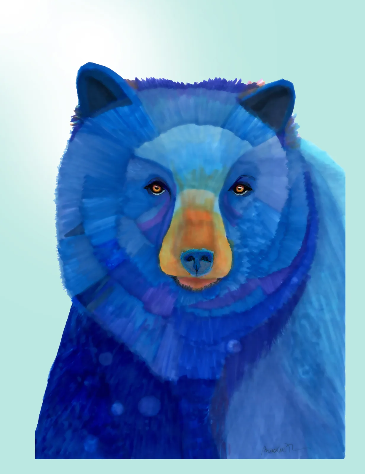 An expressive oil painting of a blue bear with a vibrant palette and bold brushstrokes.