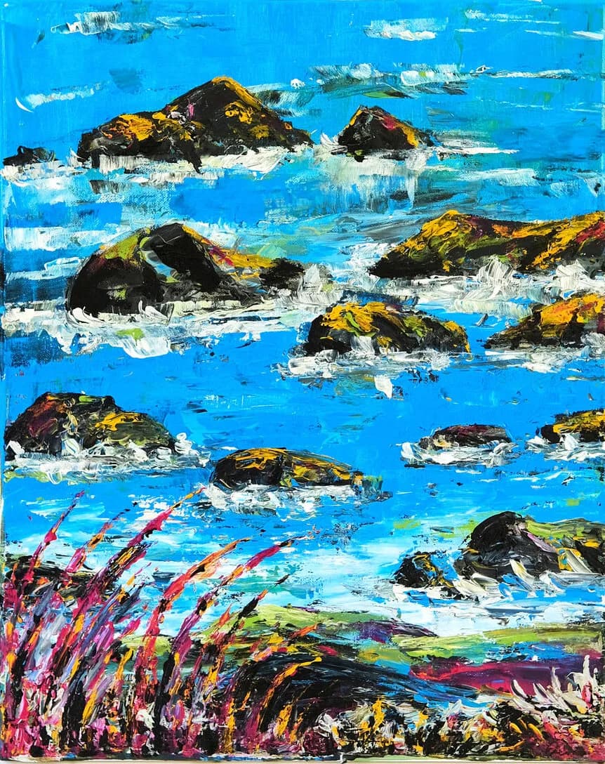 "Pebble Beach", acrylic on canvas, 20" x 16' by Constanze Arenz-Kulkarni