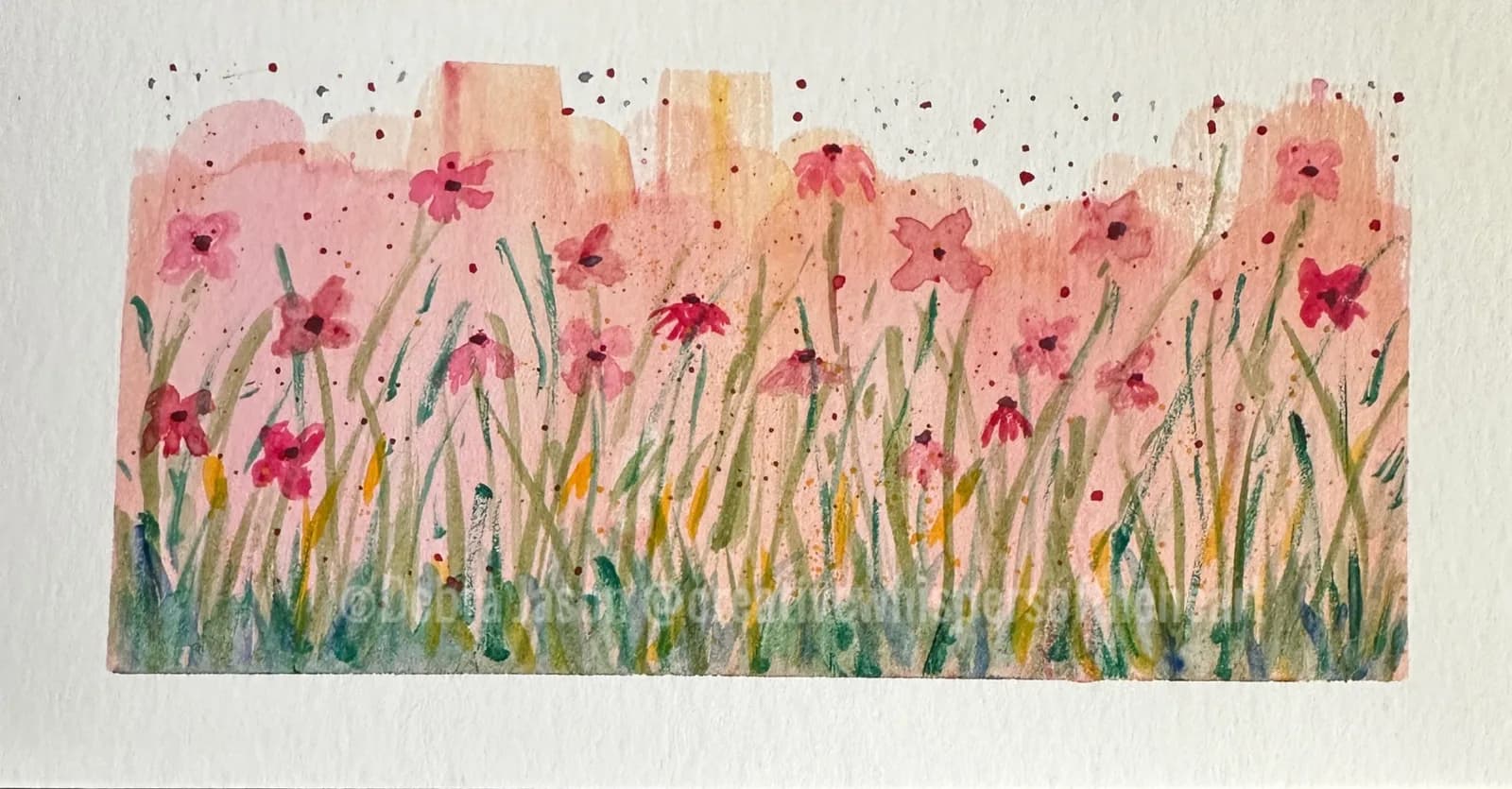 Tiny Garden Watercolor Painting 2.5" x 5" by Debra Jason