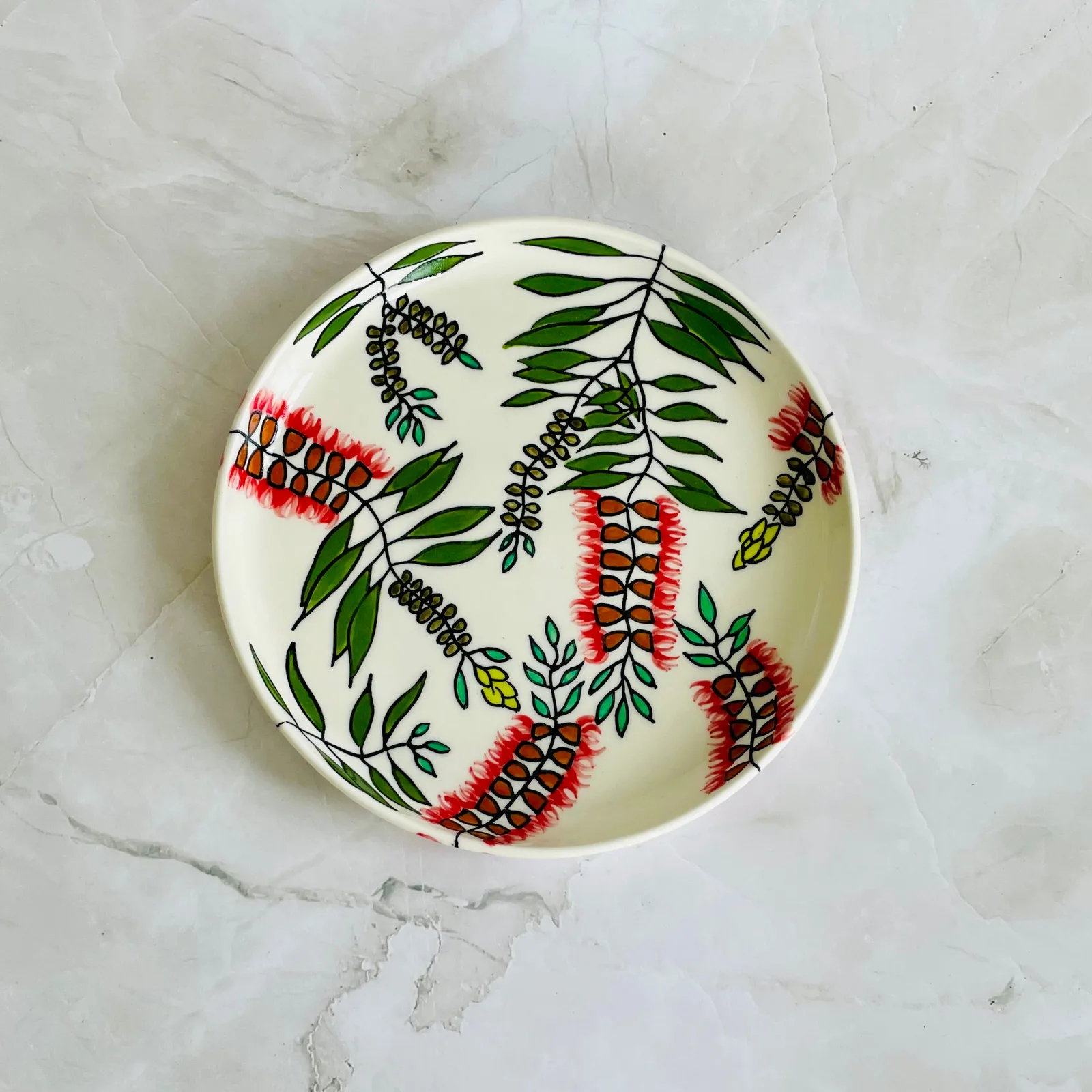 #29: Lunch plate - Red bottlebrush (callistemon) design by Juni Margrie