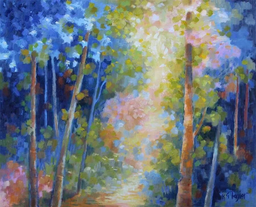 “Sunlight in Forest”, ”, oil on canvas, $ .00 by Karen Gillis Taylor