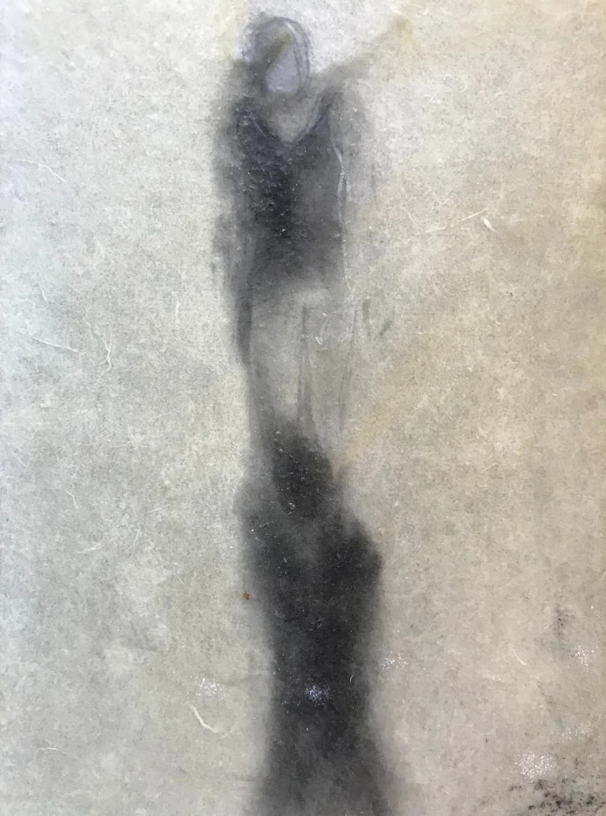 An abstract ink wash figure in shades of Celeste and Nomad on a textured background.